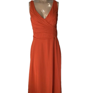 NEW KENNEDY BLUE Womens Dress Cinnamon Orange Size 8 Brittany Gown V-Neck Ruched